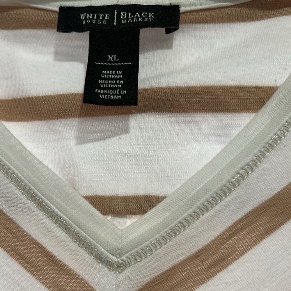 White House Black Market Boxy White and Tan Short Sleeve T-Shirt - Picture 2 of 3